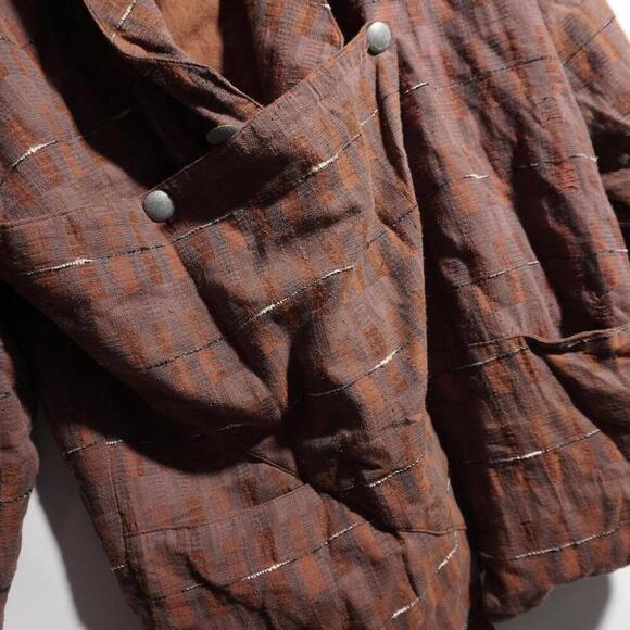 Vintage 80s French Designer Brown Blazer Jacket Plaid Dramatic Academia Punk XL - Picture 9 of 11